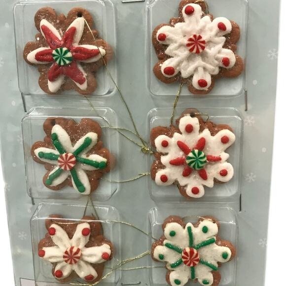 Gingerbread Iced Cookies Themed Ornaments Set/6 Christmas Mini Tree Decorations - Picture 2 of 2